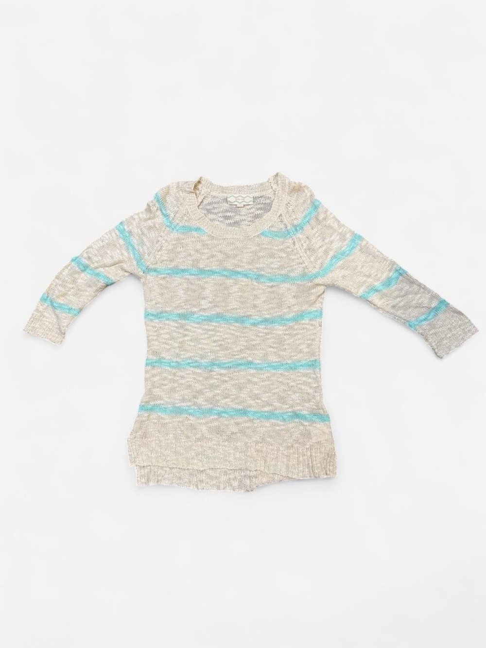 Pink Rose Cream Sweater with Aqua Stripes